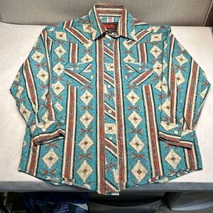 Rock & Roll Denim Boys Snap Button Down Shirt Size Medium Long Sleeve Southwest